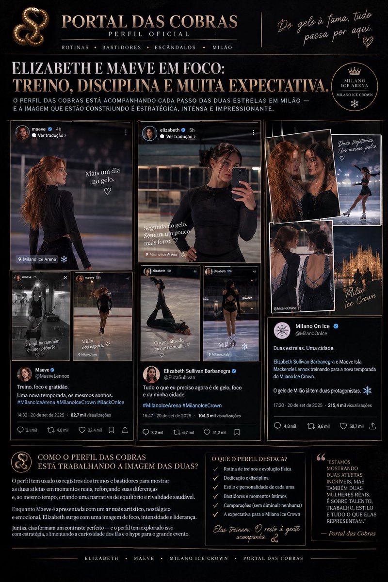 portaldascobras's tweet photo. 🐍 AS COBRAS ESTÃO DE OLHO. Treinos, bastidores e pistas mostram Elizabeth e Maeve construindo suas imagens para a nova temporada em Milão. ⛸️

Duas estrelas. Dois estilos. Uma mesma cidade.

E o Milano Ice Crown está chegando. 👀🐍 https://t.co/1UTJUzUxt4