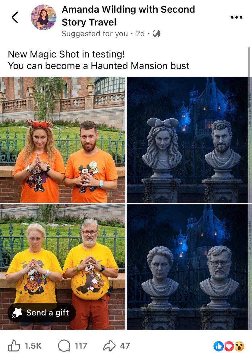 TheHorizoneer's tweet photo. Not only does it look bad, but the apparent usage/assistance of AI in projects succeeding the practical illusions invented by legendary Imagineers and Jim Henson's literal final project have NO place in themed entertainment. https://t.co/jRTNupFKtA
