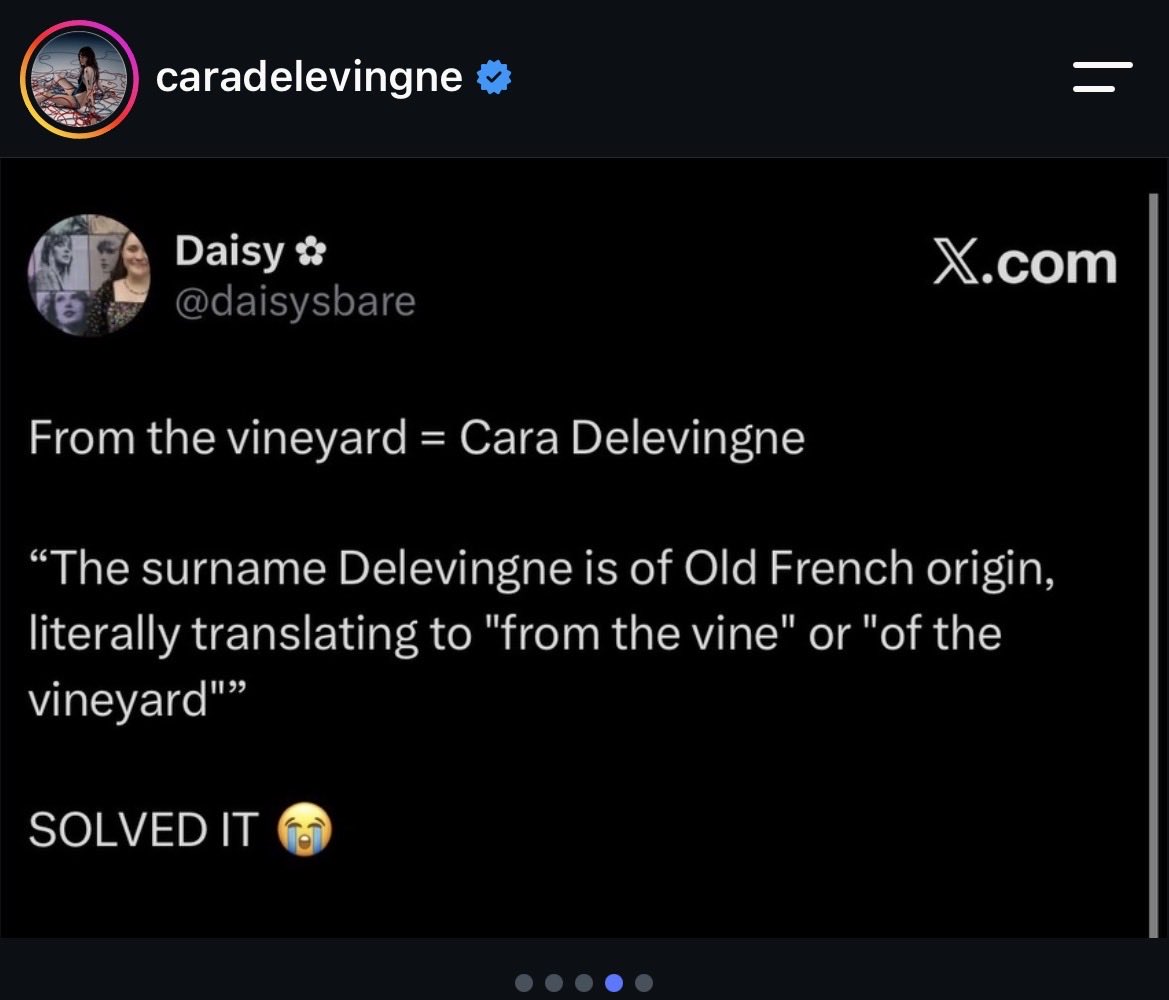 TSwiftNZ's tweet photo. 📲 | Cara Delevingne confirms the “from the vineyard” Easter egg via Instagram: 

"Love from the Vineyard 🍇 thank you for having me be a part of your genius storytelling @taylorswift13 that’s what friends are for ❤️" https://t.co/KAk5pTN7lZ