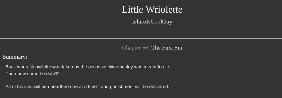IchiroIsCoolGuy's tweet photo. [Update] Little Wriolette
Chapter 56: The First Sin

It's been so long I posted something I forgot I should add the link-
Also AO3 and I have very different opinions when a new day starts...

https://t.co/1tbSBj4EHP https://t.co/CZxKPJAFLs