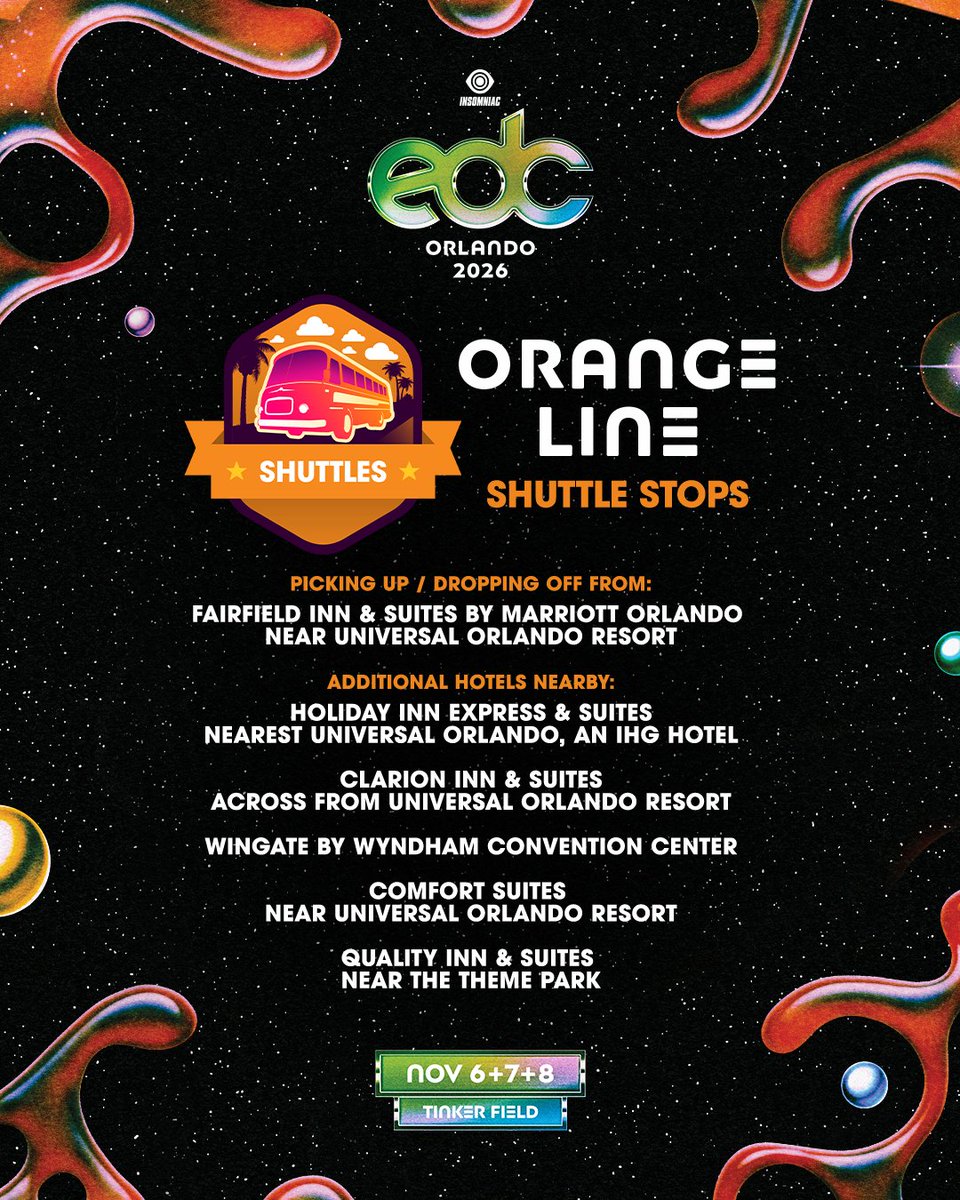 EDC_Orlando's tweet photo. All aboard! 🚎☀️ Shuttles and Premier Parking Passes are available NOW! → link in bio

Swipe through to find your perfect pickup &amp; drop-off spot and arrive to #EDCOrlando stress-free. 🌈🌼✨🌞 https://t.co/BadNAeZdLq
