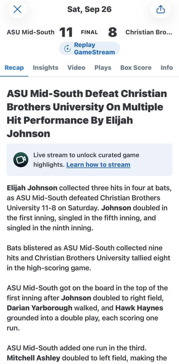 Elijohnson2025's tweet photo. Uncommitted JUCO So.
5’11”
175lbs
6.52s/60yd
Hickory, MS

Fall Stats @asums_bsb 
BA .500 | OBP .611 | OPS 1.397

(3-4) vs @CBUBucsBb 
DBL | 2 S | HBP | 3 R | SB | RBI

@jucoroute @TopPreps @BaseballDown @D1portal @playsbigger @D1ProScouts @DfwSho @GoMVB @hittingguru7 @N_W_Sports https://t.co/wLiY8Q67l4