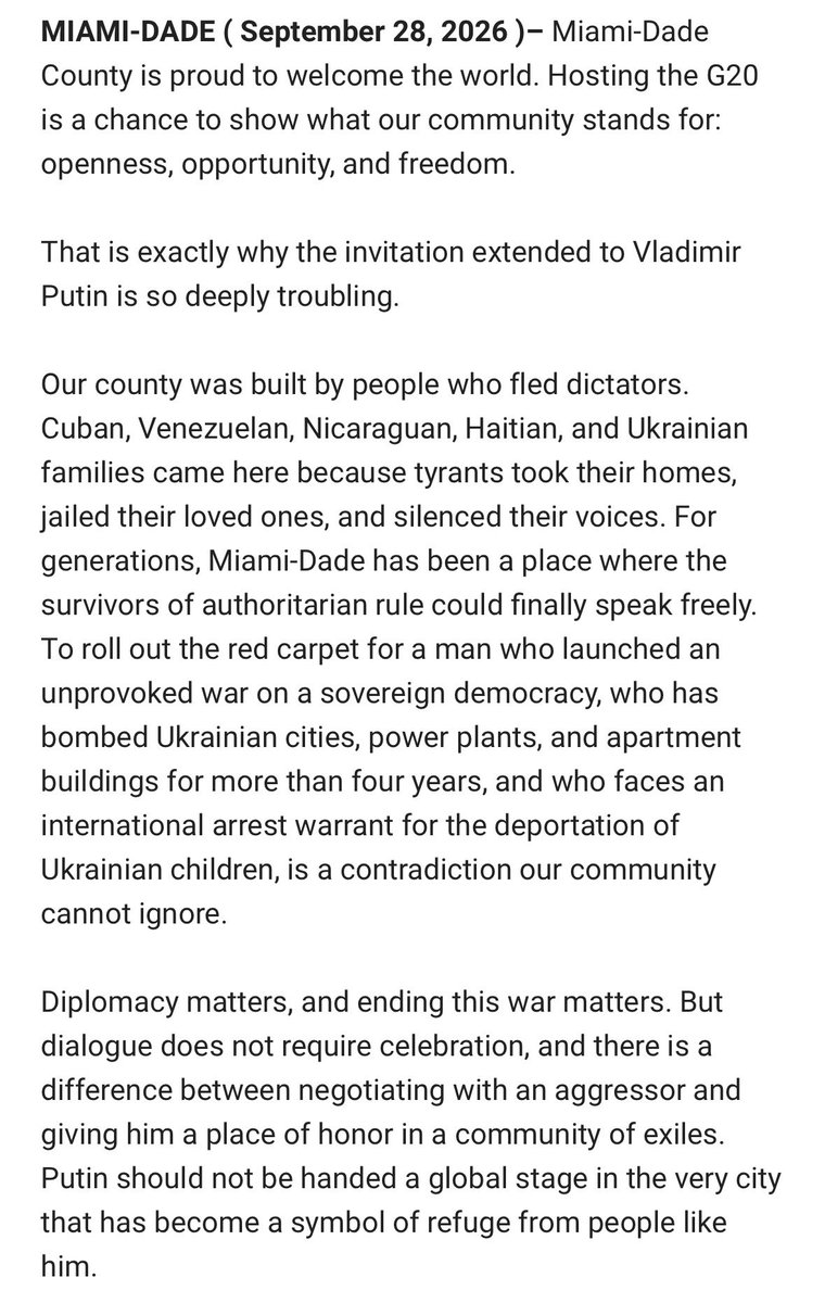 doug_hanks's tweet photo. Miami-Dade’s Democratic mayor says Trump wrong to invite Putin to G20 summit in Miami-Dade https://t.co/3ZNUeyW0DE