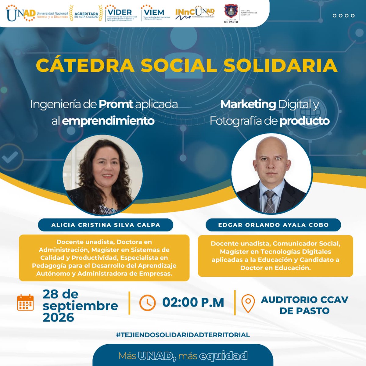 ElOIRdelaRegion's tweet photo. #CátedraSocialSolidaria temática: Rutas de Emprendimiento ¡Seguimos fortaleciendo capacidades para transformar ideas en oportunidades! @VIDER_ZSUR 
En articulación con VIEM e InncUNAD, muy pronto aprenderás herramientas prácticas para potenciar tus proyectos:
🤖 Ingeniería de Prompts
📈 Marketing Digital
📸 Fotografía de productos
🔥 Conocimiento, innovación y creatividad al servicio de nuestros territorios.
👉 Síguenos y mantente atento a las próximas actividades de la Cátedra Social Solidaria.
#CátedraSocialSolidaria #VIDER #ZCSUR #Emprendimiento #Innovación #TejiendoSolidaridadTerritorial