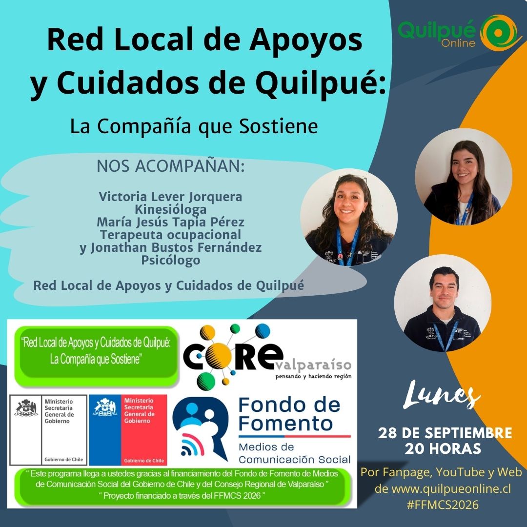 quilpueon_line's tweet photo. HOY, 20 hrs.:
“Red Local de Apoyos y Cuidados de Quilpué: La Compañía que Sostiene”, el cual llega a ustedes gracias al financiamiento del Fondo de Fomento de Medios de Comunicación Social del Gobierno de Chile y del Consejo Regional de Valparaíso”
#fondodemedios2026
#ffmcs2026 https://t.co/FVKLtgEM1F