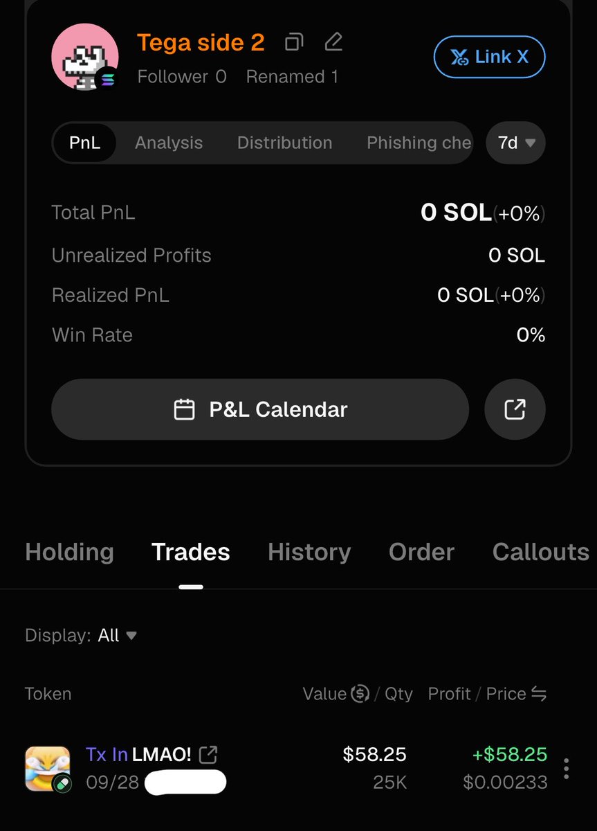 tega_exe's tweet photo. Got shilled 25k tokens worth of $LMAO from slingoor. Holding this one till the next cycle cause I literally have no reason to sell when it’s free money lmao. https://t.co/FxLTvKmdGF