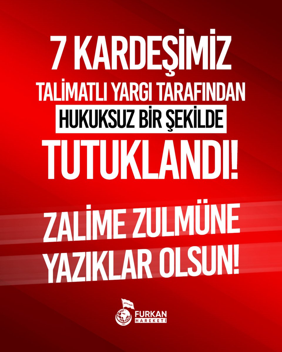 frknhrkti's tweet photo. 7 KARDEŞİMİZ TALİMATLI YARGI TARAFINDAN HUKUKSUZ BİR ŞEKİLDE TUTUKLANDI! 

ZALİME ZULMÜNE YAZIKLAR OLSUN!

AkpDönemi ZulümDönemi
LanetOlsun BöyleAdalete https://t.co/xN8WLkKsae