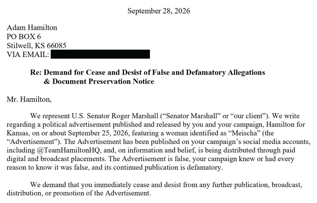 Hamilton4Kansas's tweet photo. Roger Marshall REALLY doesn't want you to see this ad...

Meischa's story is true. Roger Marshall and his lawyers can’t hide the truth about his record from Kansas voters. https://t.co/fH9n9dwoAV