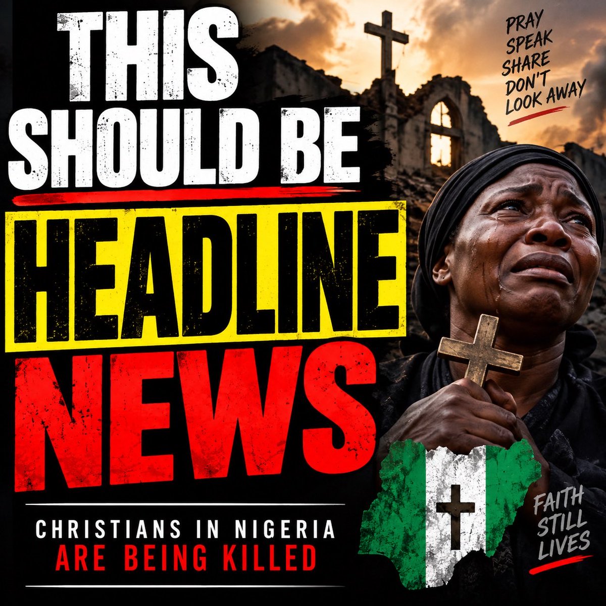 GuntherEagleman's tweet photo. Christians in Nigeria are being slaughtered, kidnapped, driven from their homes, and attacked in their churches.

This is not some distant headline. Entire Christian communities are living under constant fear while families bury loved ones and survivors wonder if they are next.

Call it persecution… Call it mass slaughter… Call it genocide… 

Whatever word you use, the world needs to stop looking away.

Nigeria’s Christians deserve to be seen, heard, defended, and remembered.