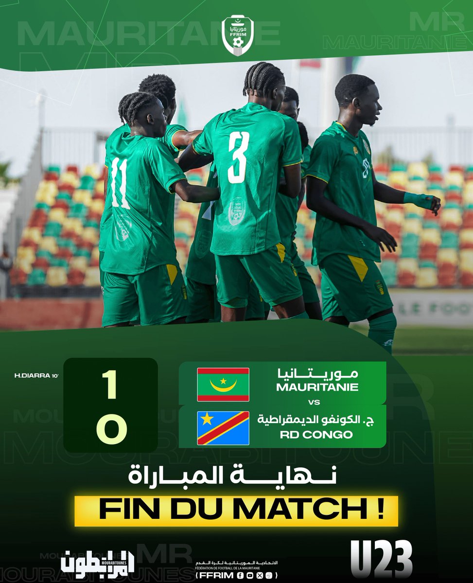 ffrim's tweet photo. 🚨 | 𝓕𝓲𝓷 𝓭𝓾 𝓶𝓪𝓽𝓬𝓱 !

Les 𝑴𝒐𝒖𝒓𝒂𝒃𝒊𝒕𝒐𝒖𝒏𝒆𝒔 𝑼23 🇲🇷 s’imposent face à la RD Congo 🇨🇩 en manche aller des éliminatoires de la CAN de la catégorie.

🔜 Le match retour aura lieu le 6 octobre à Lubumbashi. https://t.co/NTQ7VENNYF