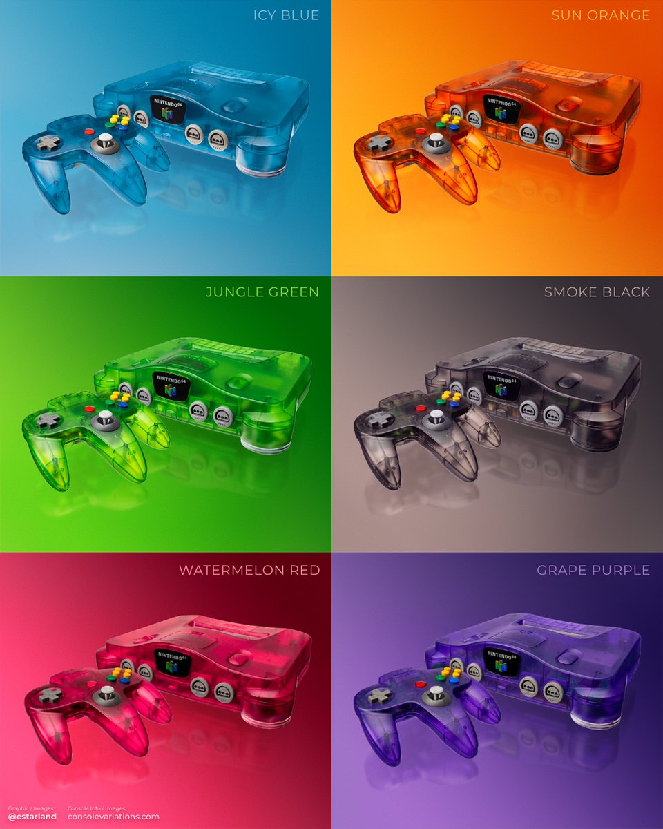 eStarland's tweet photo. Every Funtastic Nintendo 64 Color! 🎨 https://t.co/8F02nSPyyX