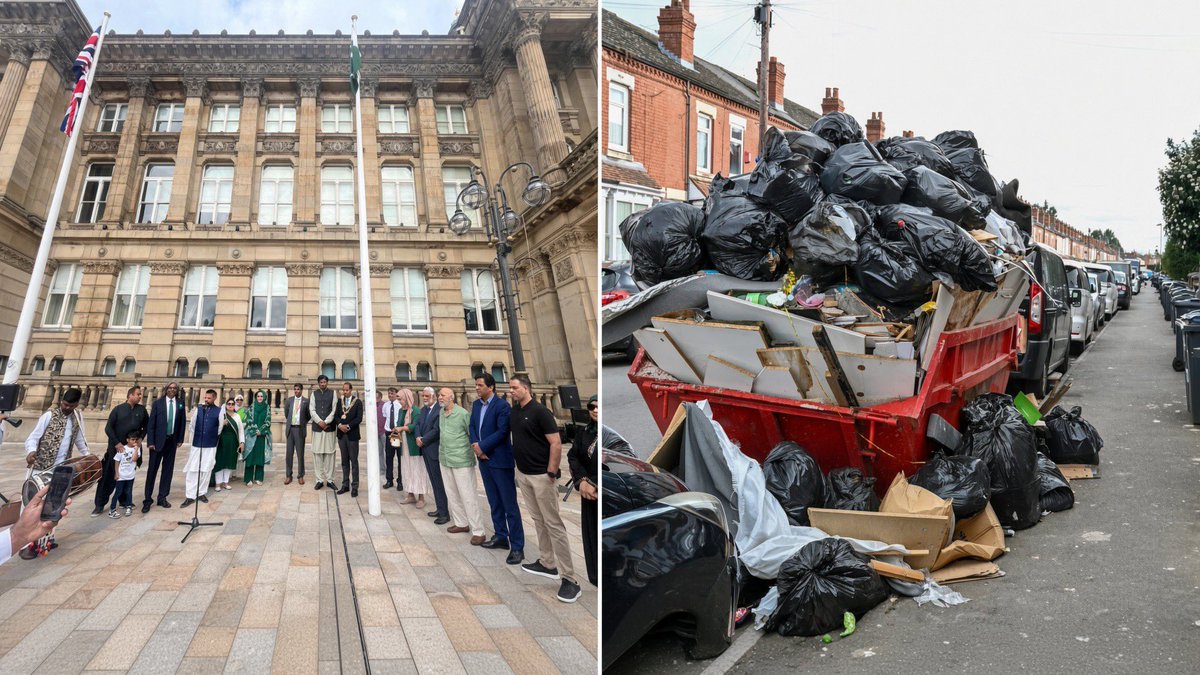 benonwine's tweet photo. Birmingham City Council: £3.2 billion in debt. 18+ months into a bin strike that’s already cost tens of millions.

They still found £30,000 of your money for a 14-day “Spirit of Pakistan” festival complete with an official Pakistan flag-raising in Victoria Square.

At the same time they’re in court trying to stop people putting Union Jacks and St George’s flags on lampposts the people running Birmingham hate Britain and its culture.

That’s not community cohesion. That’s a council that has completely lost the plot.

Birmingham is no longer an English city, it has been completely taken over.