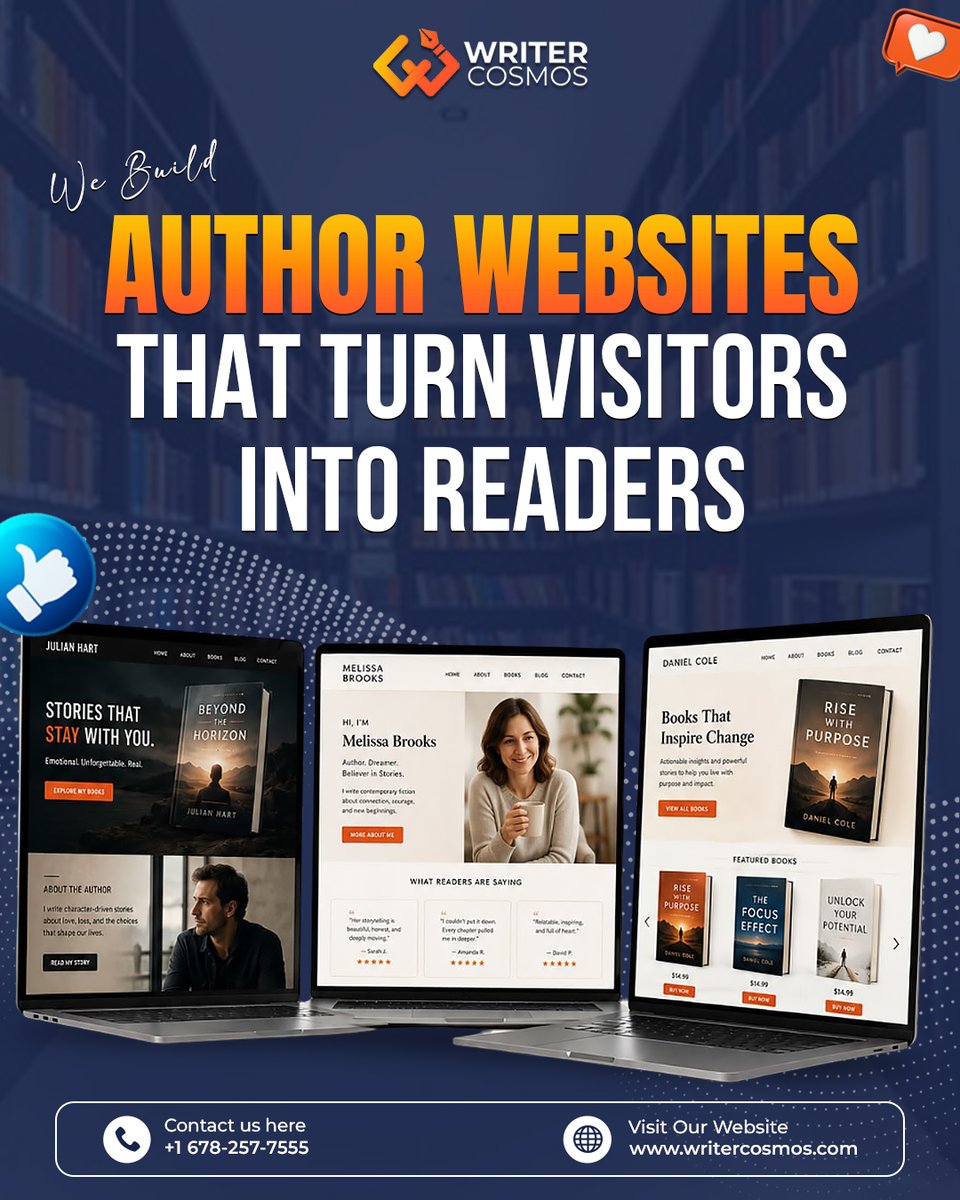 writercosmos's tweet photo. A reader who finds you online should be able to find your books just as easily. We design author websites that showcase your work, link to your store, and make you easy to follow.

Visit https://t.co/UVChtvziQQ or call +1 (678) 257-7555.

#AuthorWebsite #WriterCosmos https://t.co/ch9zMg7qhp
