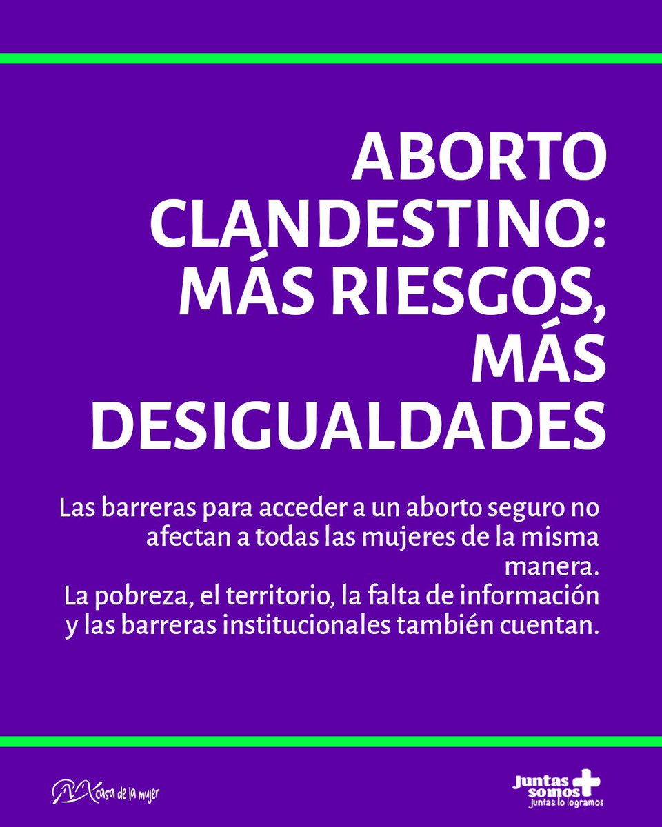 casa_la's tweet photo. 28S | Día de Acción Global por el Aborto Legal, Seguro y Gratuito 💚💜
El acceso a un aborto seguro no debería depender de cuánto dinero se tiene, dónde se vive o de las barreras que imponga el sistema. Cuando existen obstáculos, las desigualdades se profundizan y quienes enfrentan mayores condiciones de vulnerabilidad son quienes cargan con las consecuencias.
Este 28S recordamos que decidir sobre nuestros cuerpos también es un derecho.