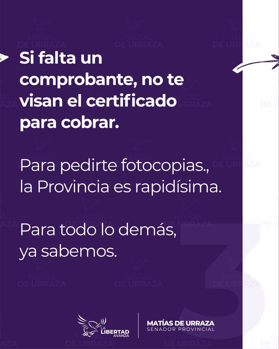 Matiasdeu's tweet photo. La Provincia te pide el mismo papel dos veces. Y si no lo traés, no cobrás. 📄📄
La Ley 10.490 se sancionó en marzo de 1987 y sigue vigente. Obliga a toda empresa que participe en licitaciones de obras, trabajos o servicios públicos a presentar los comprobantes de pago de sus obligaciones laborales y previsionales para inscribirse en los registros de proveedores, para que le adjudiquen, y de nuevo, periódicamente, durante el contrato. Si falta un papel, no le visan los certificados para cobrar.
¿El problema? Esas empresas ya están registradas, habilitadas y controladas por los organismos de fiscalización laboral y previsional. El Estado les pide que demuestren lo que el propio Estado ya controla.
Por eso nosotros presentamos el proyecto para derogarla. No eliminamos ningún control: los controles siguen, y los hace quien corresponde. Lo que eliminamos es la burocracia duplicada que frena la obra pública y le complica la vida al que trabaja.
Menos sellos, más obra. 💪
#Legislatura #ProvinciaDeBuenosAires #MenosBurocracia