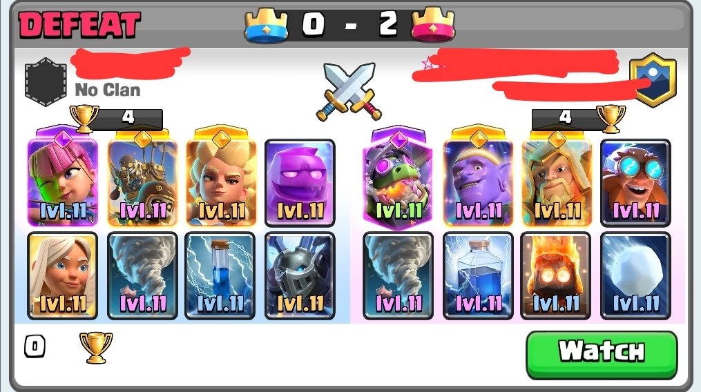JasonHayward87's tweet photo. Clash is supposed to be a strategic PVP competitive game. When you release cards and game modes that make everything random, it destroys the core of the game. Some poor F2P player is going to try to earn his 4500 gold and emote in the Royale Shuffle and get this matchup (pictures) for his 3rd loss. So that player will get frustrated and go try to play ranked or ladder, only to have the cards he spent months grinding and leveling up, be reduced in level by the new P2W Evo E-Giant. Please stop bringing randomness into the game. It's destroying it.
