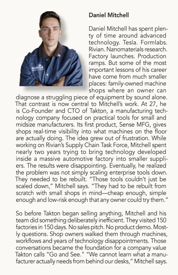 danielmitchell's tweet photo. honored to get a shoutout in A2Z Manufacturing Magazine's 40 under 40 list alongside some of the smartest folks I know working on tough problems

very grateful for our world-class team putting in lots of work to bring thoughtful, impactful technology to shops in your neighborhood that make up the backbone of our industry

it’s so fulfilling to see the impact we’ve made in American manufacturing so far… and we're just getting started! 🇺🇸🫡