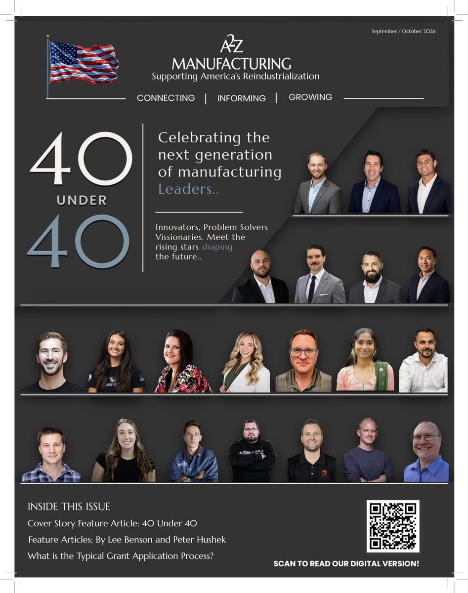 danielmitchell's tweet photo. honored to get a shoutout in A2Z Manufacturing Magazine's 40 under 40 list alongside some of the smartest folks I know working on tough problems

very grateful for our world-class team putting in lots of work to bring thoughtful, impactful technology to shops in your neighborhood that make up the backbone of our industry

it’s so fulfilling to see the impact we’ve made in American manufacturing so far… and we're just getting started! 🇺🇸🫡