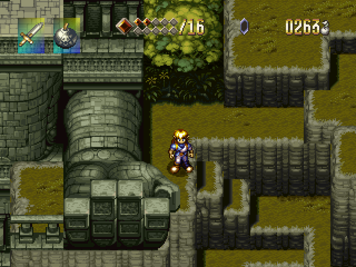 Trick_Siebzehn's tweet photo. Revisiting the PS1 game "Alundra" (1997) after many years, wanting to finish it now. It's an obvious Zelda inspiration with peak 2D pixelart. I like it so far, even if some of the puzzles are frustrating and too time consuming in my opinion. https://t.co/BA0VA2sqET