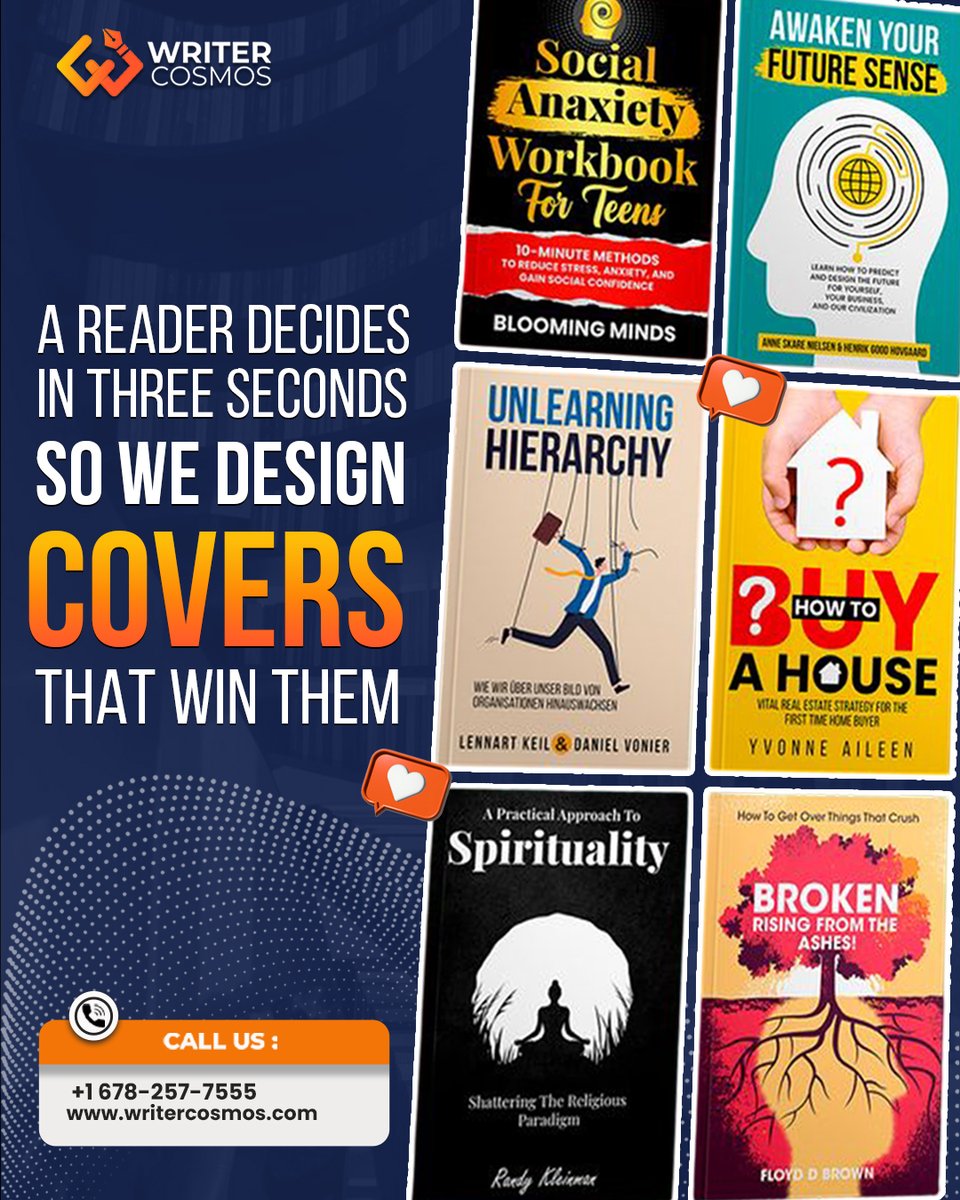 writercosmos's tweet photo. A reader decides in seconds. Your cover carries the weight of that decision. We design covers that do not just represent your book. They announce it.

Visit https://t.co/UVChtvziQQ or call +1 (678) 257-7555.

#BookCoverDesign #WriterCosmos https://t.co/vnOB1SO28m