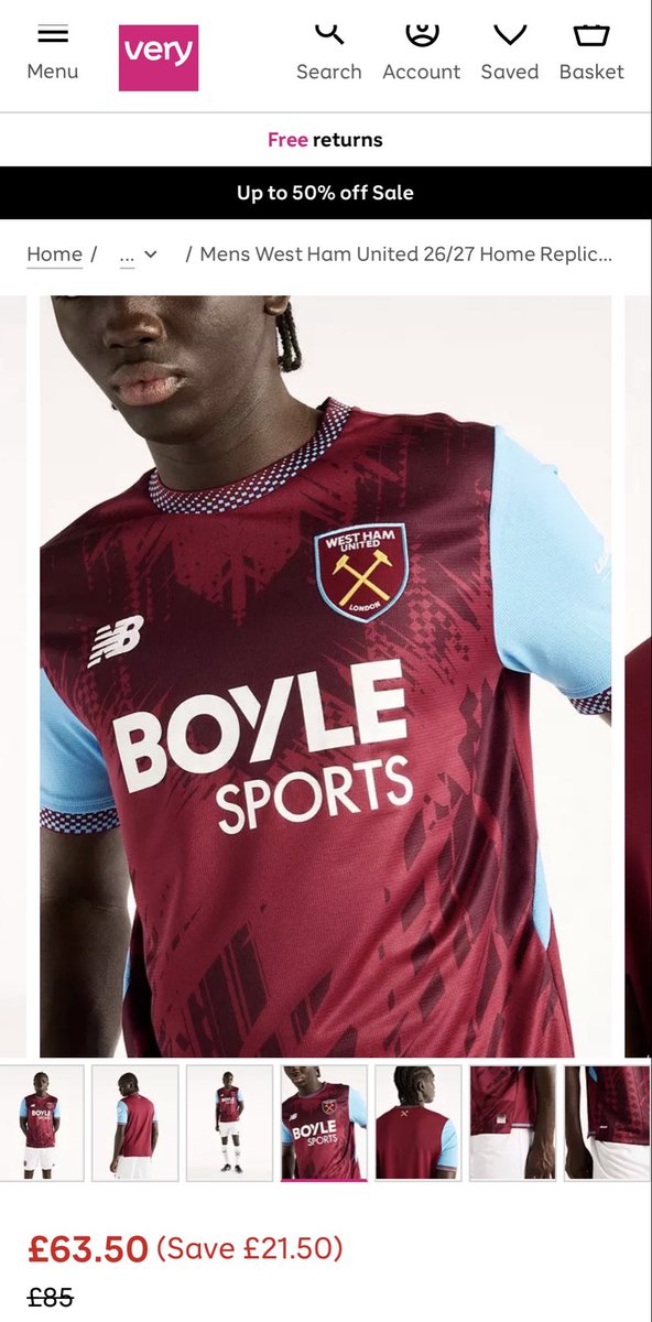 Sam6WHU's tweet photo. The West Ham home shirt is currently £63.50 on Very, while the Elite version is £90. A little drop in price. 

For anyone interested in the shirts but put off by the current prices at the club shop. https://t.co/rMiRWGr7Oy