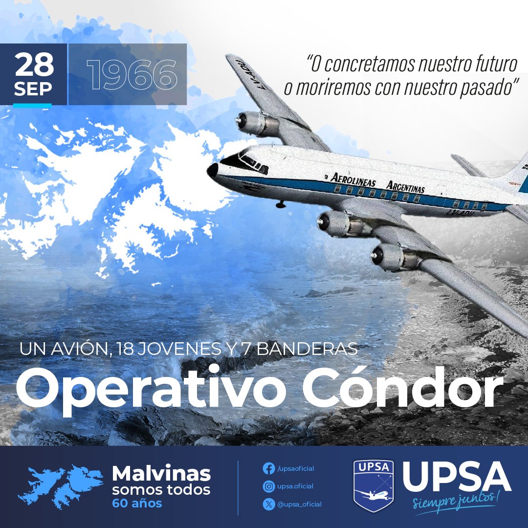 UPSA_Oficial's tweet photo. #OperativoCóndor: un hecho Heroico y Singular de nuestra Historia
Gloria y honor a los 18 cóndores que hace 60 años plantaron banderas argentinas en Malvinas.

Dardo Cabo, periodista y obrero metalúrgico (25)
Cristina Verrier, dramaturga y periodista (27)
Fernando Aguirre, empleado (20)
Ricardo Ahe, empleado (20)
Pedro Bernardini, obrero metalúrgico (28)
Juan Bovo, obrero metalúrgico (21)
Luis Caprara, estudiante de ingeniería (20)
Andrés Castillo, empleado de la Caja de Ahorro (23)
Víctor Chazarreta, obrero metalúrgico (32)
Alejandro Giovenco Romero (21)
Norberto Karasiewicz, obrero matalúrgico (20)
Fernando Lisardo, empleado (20)
Edelmiro Jesús Ramón Navarro, empleado (27)
Aldo Ramírez, estudiante (18)
Juan Carlos Rodríguez, empleado (31)
Edgardo Salcedo, estudiante (24)
Ramón Sánchez, obrero (20)
Pedro Tursi, empleado (29)

Memoria para tener presente la gesta de estos jovenes patriotas, que contra todo, reafirmaron nuestra soberanía.
Muchas veces oculto por la llamada "historia oficial", desde UPSA traemos este hito de nuestro devenir patrio, para que sirva de ejemplo y legado en la lucha cotidiana.
#MalvinasSomosTodos
#UPSA Prensa
#UPSAsiemprejuntos
