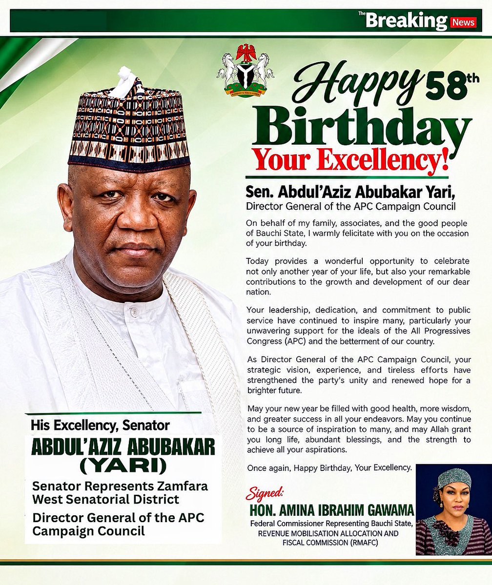 FCommissionerB's tweet photo. FEDERAL COMMISSIONER AMINA IBRAHIM GAMAWA FELICITATES SEN. ABDUL’AZIZ ABUBAKAR YARI ON HIS 58TH BIRTHDAY https://t.co/B2VHTVIbid