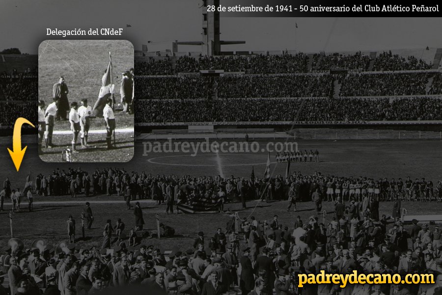 Nikoo1891's tweet photo. Harry Potter y el misterio de porque los bolsos quieren tergiversar la historia de otro club, cuando en el año 1941 su delegación se hacía presente en la fila de los festejos de los 50 años del Club Atlético Peñarol. https://t.co/kKm7qgNDxf