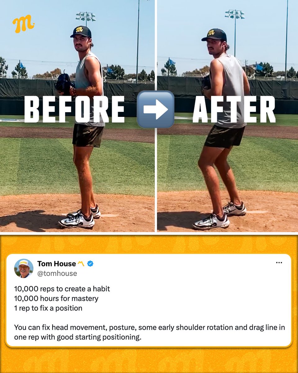 TeamMSTRD's tweet photo. 10,000 reps to create a habit. 1 rep to fix a position. Listen to @tomhouse explain how to properly get set ⚾🧠 https://t.co/HeYkh4Sgb5