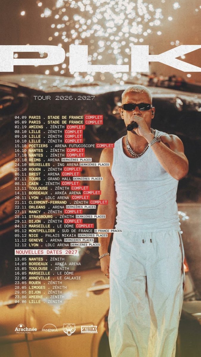 60SecondesPLK's tweet photo. 🚨 Tout est quasiment complet, alors PLK rajoute des dates pour sa tournée en 2027 🎤 https://t.co/5apVeM1Ppw