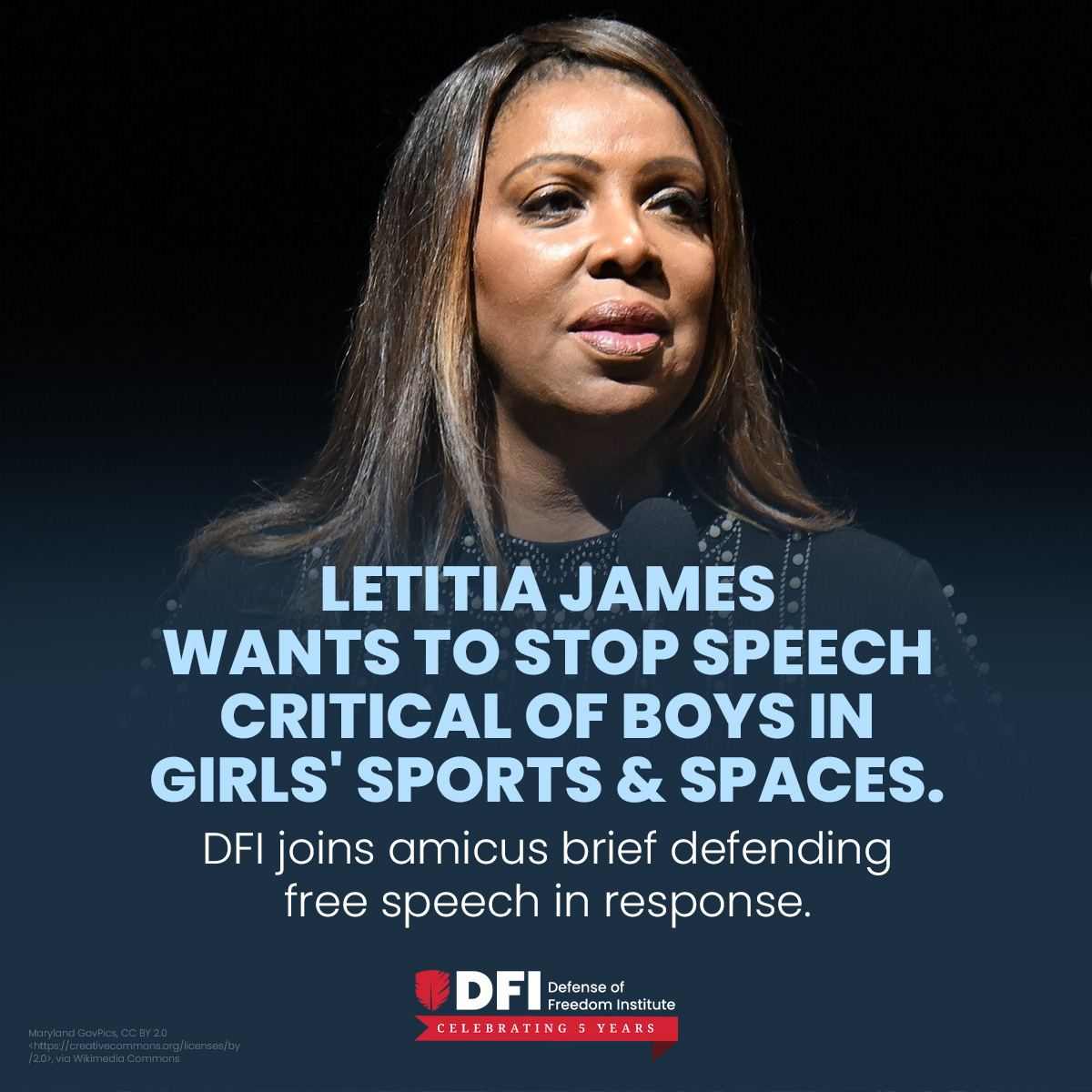 DFIPolicy's tweet photo. NY AG Letitia James wants to shut down any criticism of boys in girls' sports and spaces. DFI has joined the @thebuckeyeinst, the @ManhattanInst, the @Liberty_Ctr , and a local school board member to support @SLF_Liberty's fight for free speech. https://t.co/v1tuuC95qZ