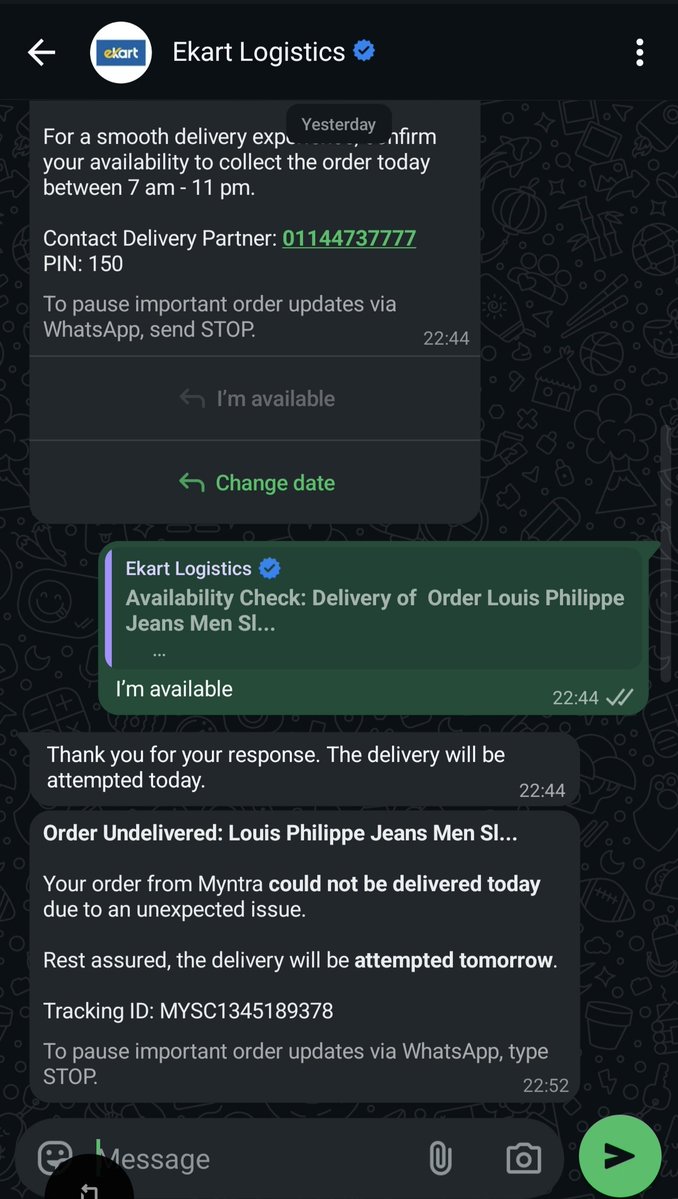 pawann92's tweet photo. @MyntraSupport Another FAILED delivery attempt! 🤦‍♂️
@MyntraSupport , seriously, thodi bhi sharam bachi hai? Roz wahi copy-paste message, wahi drama, aur delivery zero.

Customer ko parcel chahiye, aapki daily “sorry for inconvenience” ki script nahi.
Chiiiiii… what a pathetic service! 😡 https://t.co/lrMpjbKjHs