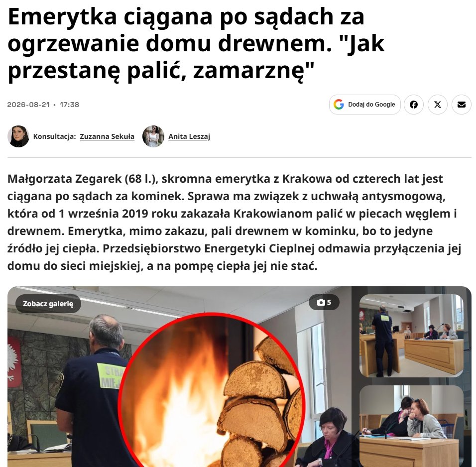 Andzej66's tweet photo. @Gosc_RadiaZET @BogRymanowski @ME_GOV_PL @motykamilosz @nowePSL @RadioZET_NEWS Dlaczego państwo ściga 68l emerytkę której ciepłownia odmówiła przyłącza do sieci, a którą nie stać na pompę ciepła, co potwierdził sąd, że nie ma w jej działaniu złej woli. Mimo to służby ciągle nakłądają na nią mandaty. Co tacy ludzie mają zrobić? Wkrótce problem będzie większy https://t.co/jnUnb4AokQ
