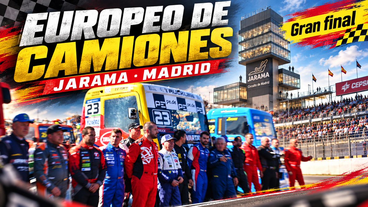MasMotorOrg's tweet photo. 🏁 ¡El Europeo de Camiones llega al Jarama! 🇪🇸
📅 3 y 4 de octubre
🔥 4 carreras para cerrar la temporada
🇪🇸 Antonio Albacete corre ante su público
El espectáculo del ETRC vuelve a Madrid.
#ETRC #Jarama #TruckRacing #AntonioAlbacete #MasMotor
https://t.co/Iz0GxY56zb https://t.co/3Z6uAly4ae