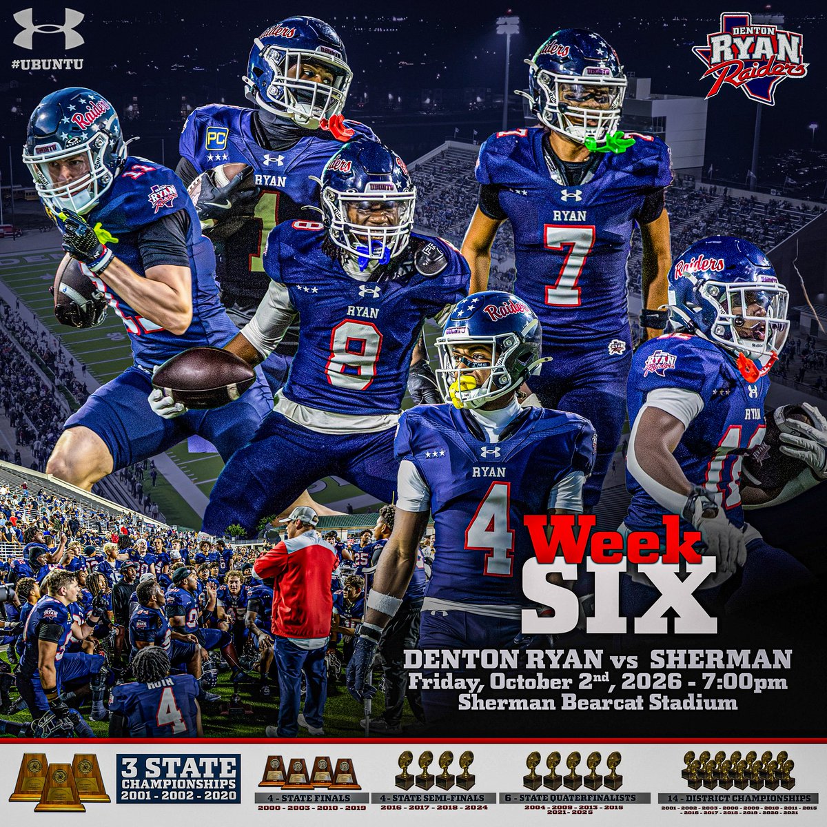 RyanRaiderFB's tweet photo. RYAN VS SHERMAN
📅 Friday Oct. 2nd 
⏰ 7:00pm KickOff
📍 Hudspeth Athletic Complex 
🎟️ https://t.co/y9kLp96z4Y

Rest on your Laurels…..

#HoldTheRope
#HomeOfChampions
📸 Sherry Richard Pate
✍️ Jeff Gott https://t.co/Rc85vgTKkT