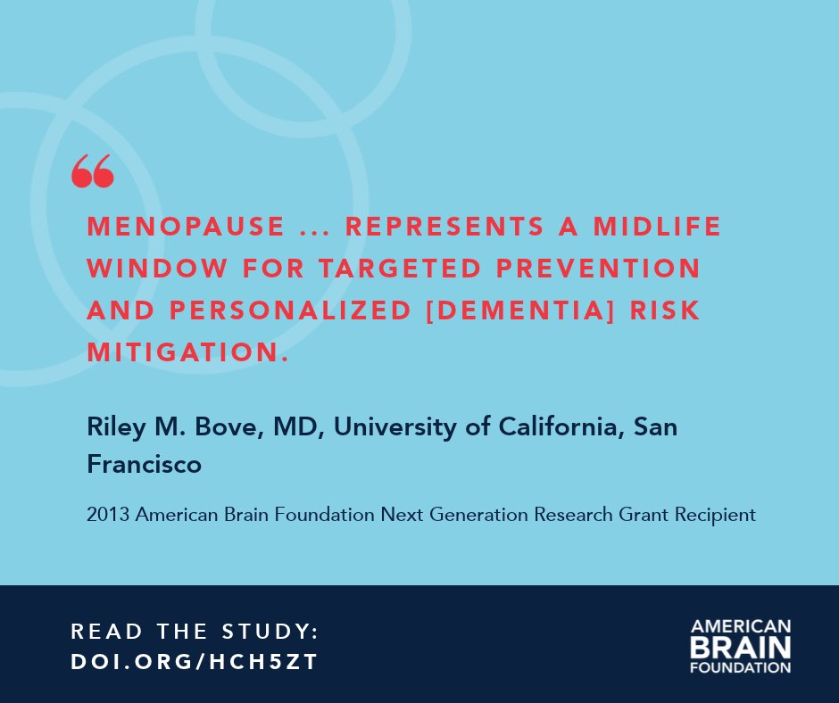 ABFbrain's tweet photo. Last month, Dr. Riley Bove published two big studies. Her study with Dr. Maria Pia Campagna links earlier #menopause with faster #CognitiveDecline. In a second study, Dr. Bove puts forth a “roadmap” for future #research on menopause. More in this webinar: https://t.co/mwZ9M7IQNx https://t.co/OrNtIFILvL