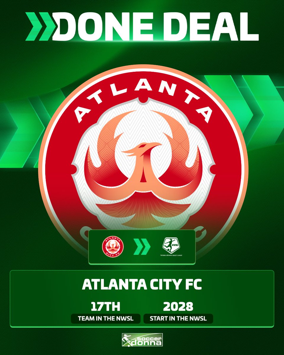 soccerdonna's tweet photo. Introducing: @NWSLAtlanta2028 , the NWSL's 17th franchise. 🇺🇸🤝 https://t.co/1zCk0qUKuN