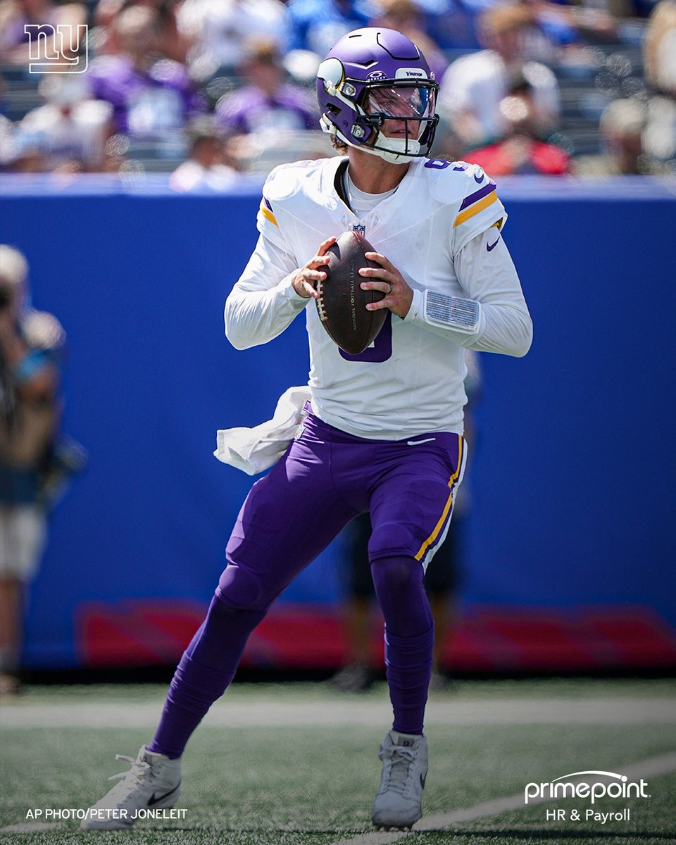 Giants's tweet photo. Coach Harbaugh confirms we have acquired QB J.J. McCarthy from the Vikings, pending a physical. https://t.co/EDVAcze0IC