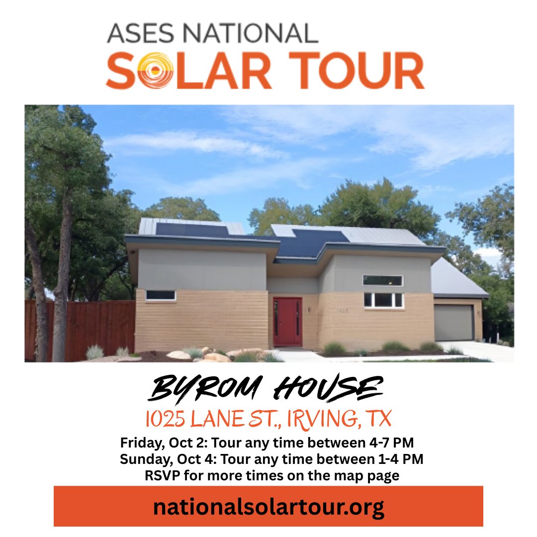 TXSES's tweet photo. The @ASES_Solar National #SolarTour showcase starts this weekend—Oct. 2–4!📣👏 It's the tour's 31st Anniversary  &amp; your chance to see #solar and #SustainableLiving up close &amp; in your community.
🔗Learn more &amp; see map: https://t.co/yNC9Vjtckc 
☀️Texas photo info: see comments https://t.co/9kCiTlsjnm