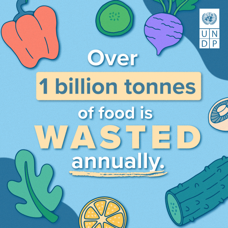 UNDP's tweet photo. Over 1 billion tonnes of food is wasted annually, generating 8–10% of global greenhouse gas emissions.

We must take urgent action, speak up, rethink our food production, and reduce food loss and waste for people and planet.

#FLWDay https://t.co/Qik8R6NIbX