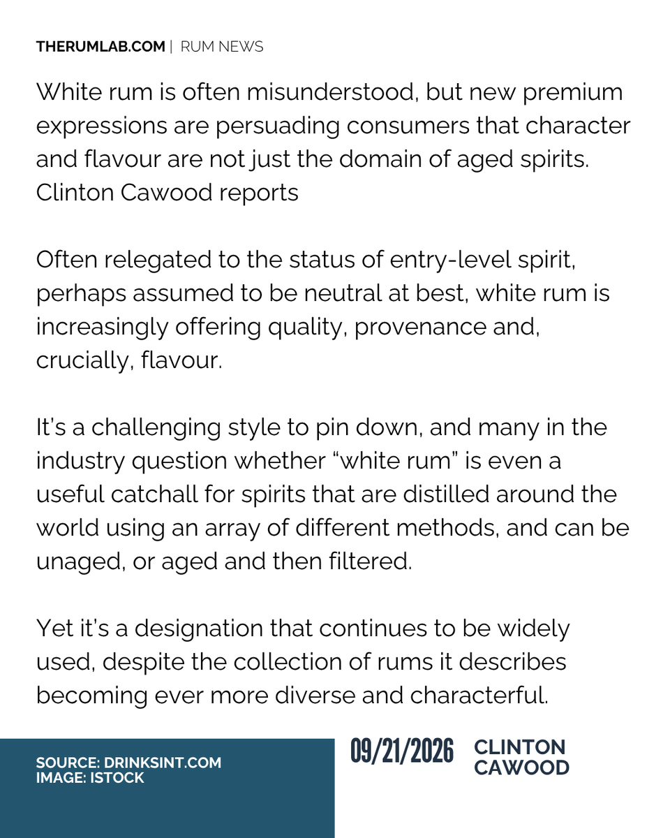 therumpour's tweet photo. RUM NEWS:
“Consumers have historically been led to believe colour means age and age equals quality, when neither is really accurate in the rum category,” says Andy Huntley, national brand ambassador for Diplomático."
#DiplomaticoRum #latestnews #spiritsindustry #rumnews https://t.co/pV1nX0gKJ8