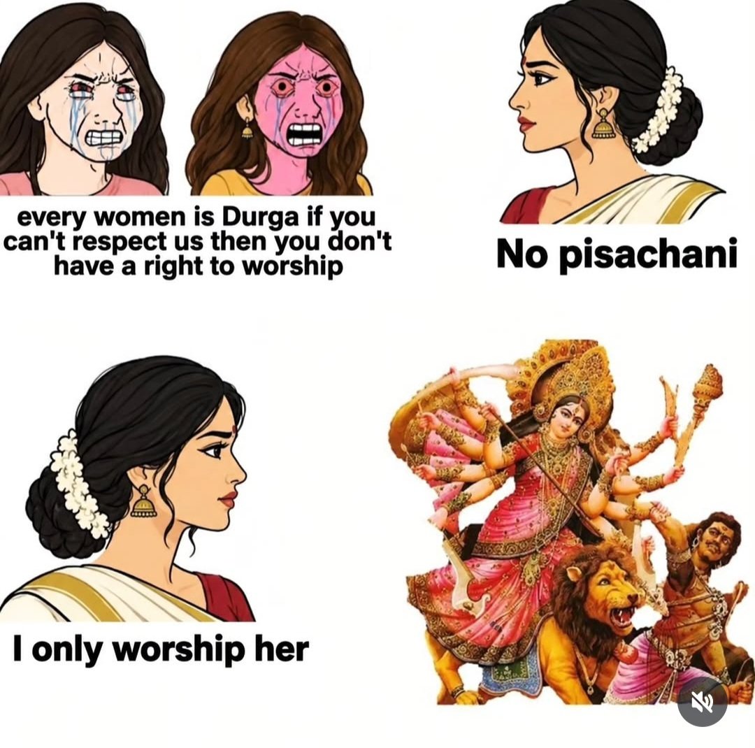 desi__bangali's tweet photo. Coz 
Young girls represent the cosmic feminine energy (Shakti) in its purest, most innocent form.
The ritual honors the legend of Goddess Mahakali taking the form of a young maiden to slay the demon Kolasur.
Nine girls are typically invited to represent the nine forms of Durga🙏 https://t.co/53wS96QRbj