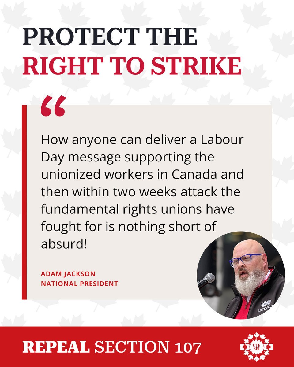 utesei's tweet photo. Bill C-39 would expressly allow a minister to direct the Labour Board to end a legal strike under Section 107. Protect the right to strike. Remove these provisions. Repeal Section 107.
https://t.co/GeAUbevqXL https://t.co/FcfA15Paoh