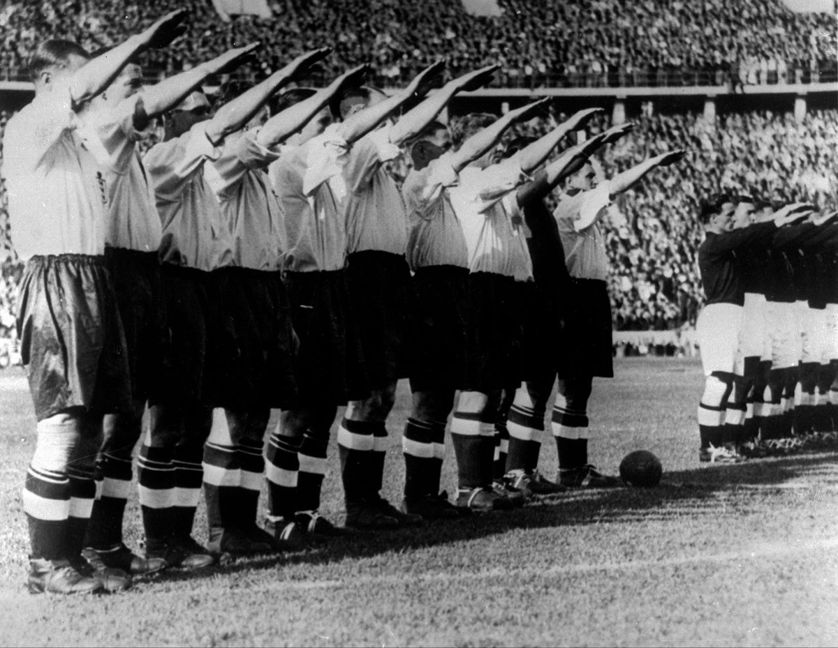 bitcoinark1's tweet photo. Dan every team that played the Germans during that era was asked and gave the salute. Irish people have the same attitude to the holocaust as most other civilised nations. It’s just that they do not allow it to be used as an excuse for what Israel have done in the last 80 years. This is the England  team around the same time.