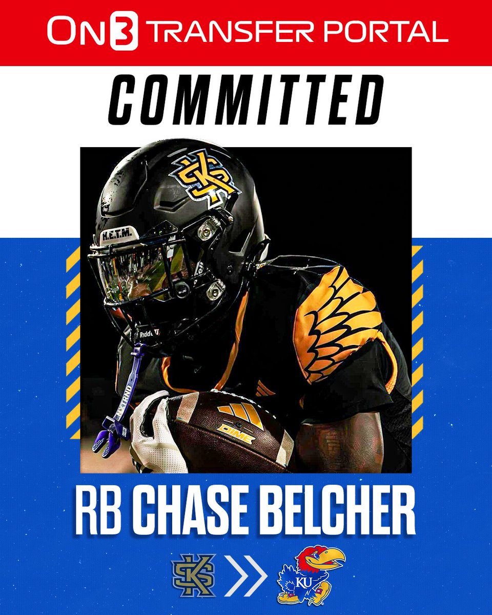 TransferPortal's tweet photo. NEW: Kennesaw State transfer RB Chase Belcher has signed with Kansas, @PeteNakos, @Hayesfawcett3 and @JayhawkSlant report.

https://t.co/20oeshBgoS https://t.co/38WGhplb2f