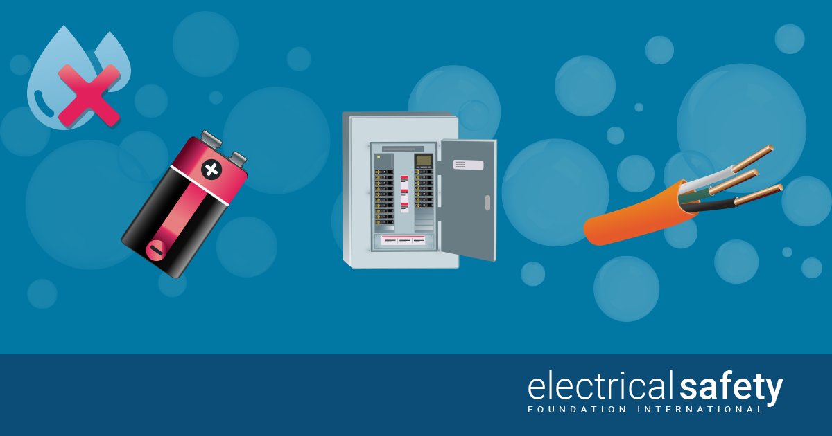 IAEI's tweet photo. 💧⚡ Water and electricity don’t mix.

Water-damaged electrical equipment can remain a shock and fire hazard—even after it dries. Know what should be replaced and what may be safely reconditioned.

Learn more: https://t.co/5NP6WV9sK1

#IAEI #ChargeForward #ElectricalSafety https://t.co/VR3KyQ2cVq