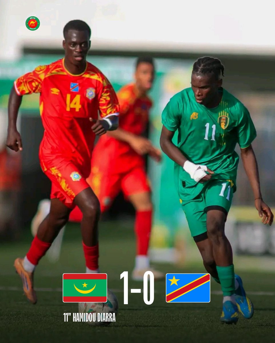 TRA_FOOT's tweet photo. 🇲🇷🔥 Victoire de nos Mourabitoun U23 face à la RDC U23 ! 💪🏽

Un bon résultat à l’aller, mais attention… le match retour ne sera pas facile ! 👀⚔️ Il faudra rester concentrés et tout donner pour aller chercher la qualification. 🇲🇷🔥 https://t.co/15hGocDERa