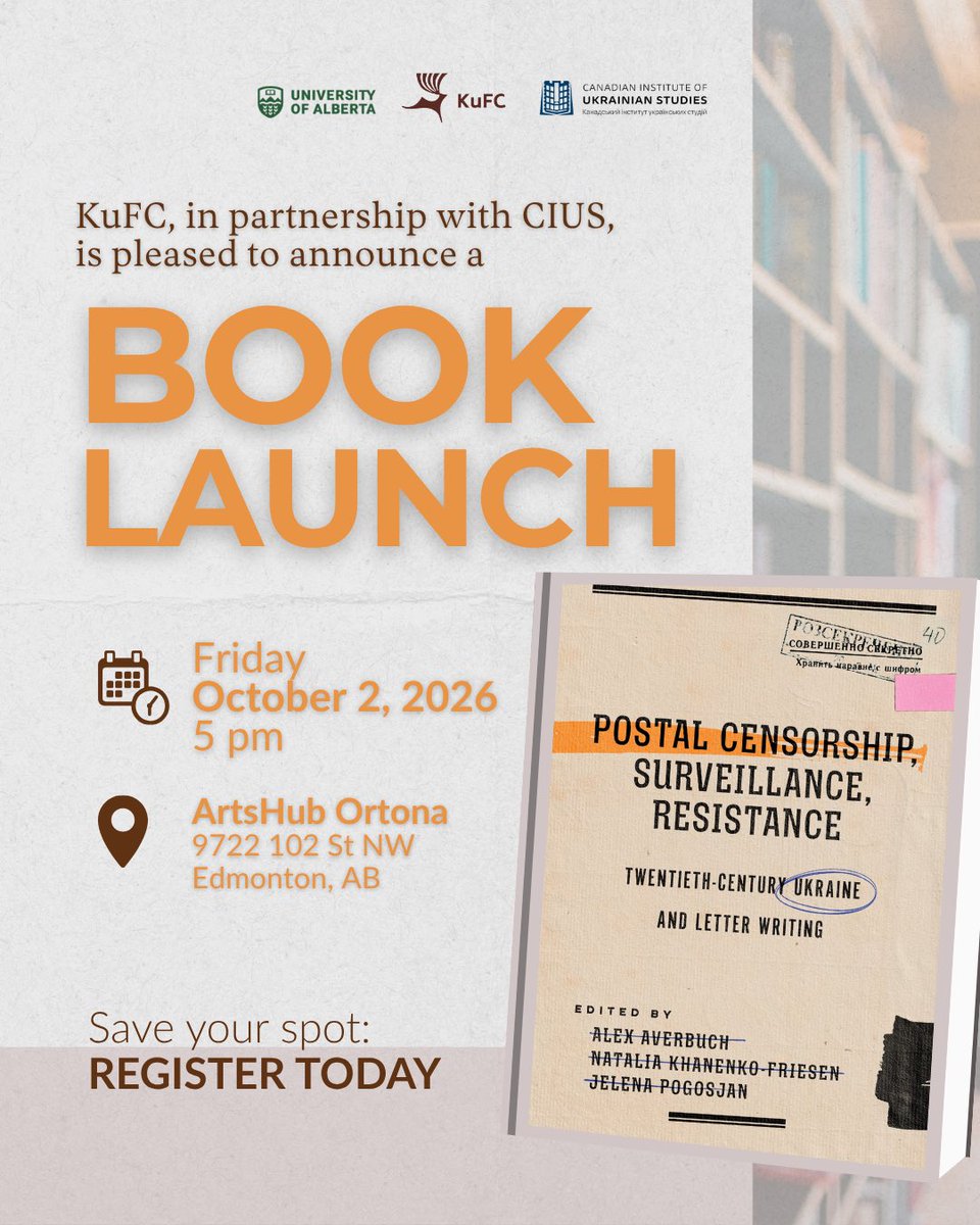 cius_ualberta's tweet photo. Join @ukrfolk &amp; CIUS for the launch of Postal Censorship, Surveillance, Resistance: Twentieth-Century Ukraine and Letter Writing
Fri, Oct 2 | 5–7 PM ArtsHub Ortona (#YEG) | Free RSVP: https://t.co/ojiBxkUnpE https://t.co/BMc1YvMBOC