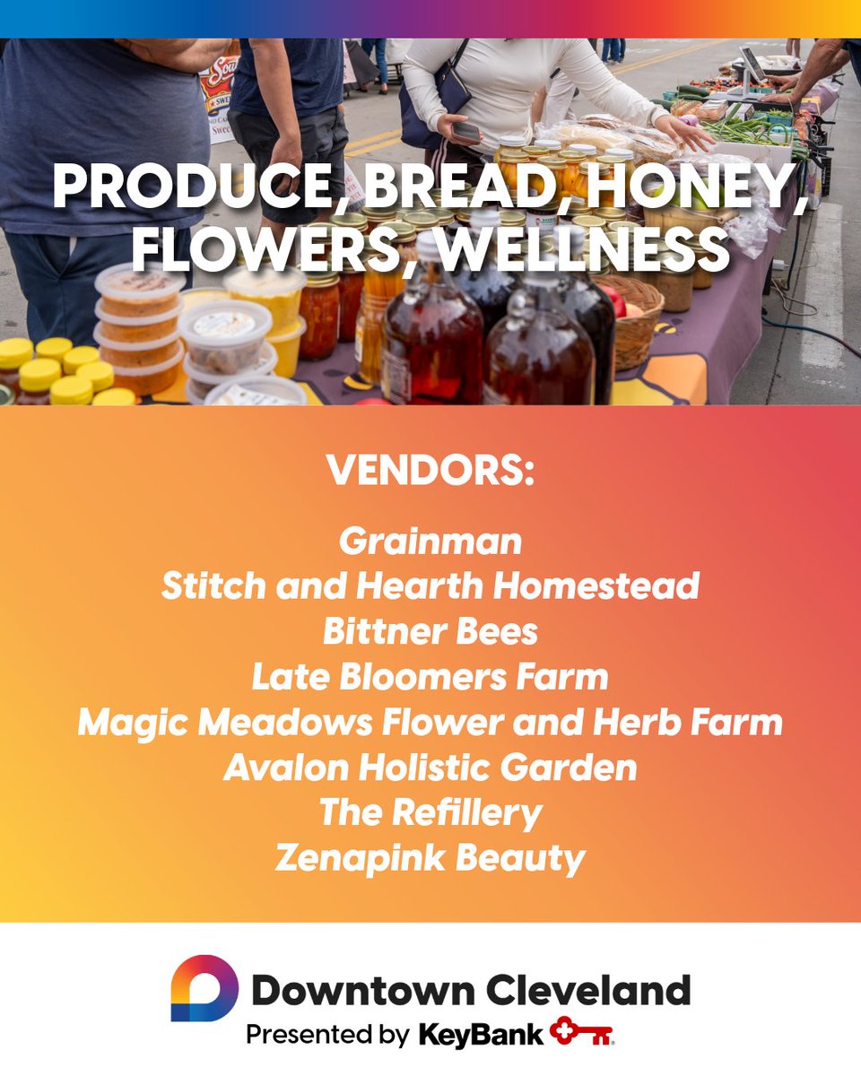 DowntownCLE's tweet photo. Downtown Cleveland’s Public Square Farmers Market continues through the end of October, giving you extra chances to shop local and stock your pantry!🍂🛍️

Stop by every Thursday from 4-7pm to shop from vendors selling a range of products.🥬🍪

Check out this week’s vendor lineup! https://t.co/muS1RDdVrQ