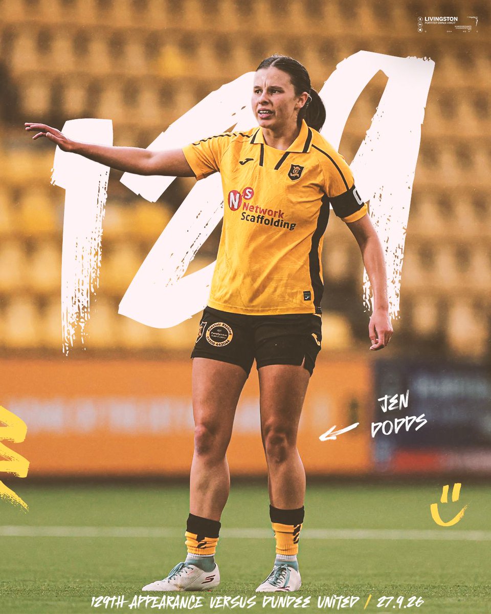 livingstonwfc's tweet photo. This weekend's fixture saw the Lionesses gain a new record appearance holder in Jen Dodds, who made her 129th appearance in amber and black against Dundee United.

An incredible achievement 👏 https://t.co/MZoy94ASiu